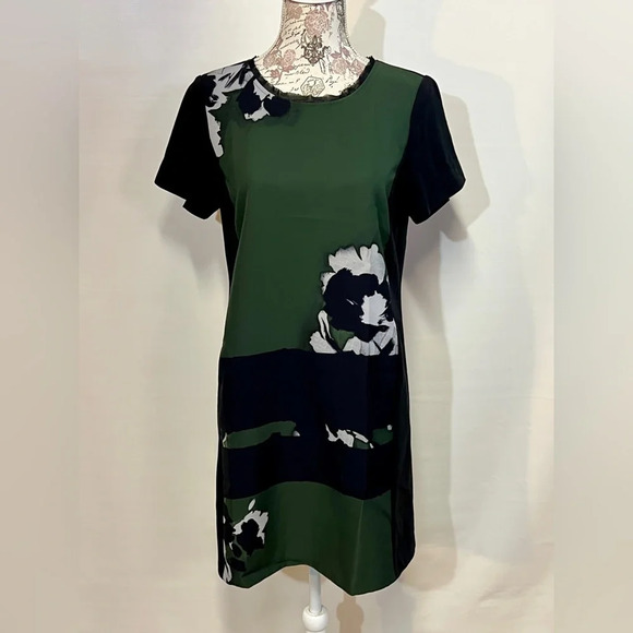 SIMPLY VERA Hunter green and black floral design shift dress size M. - Picture 8 of 14
